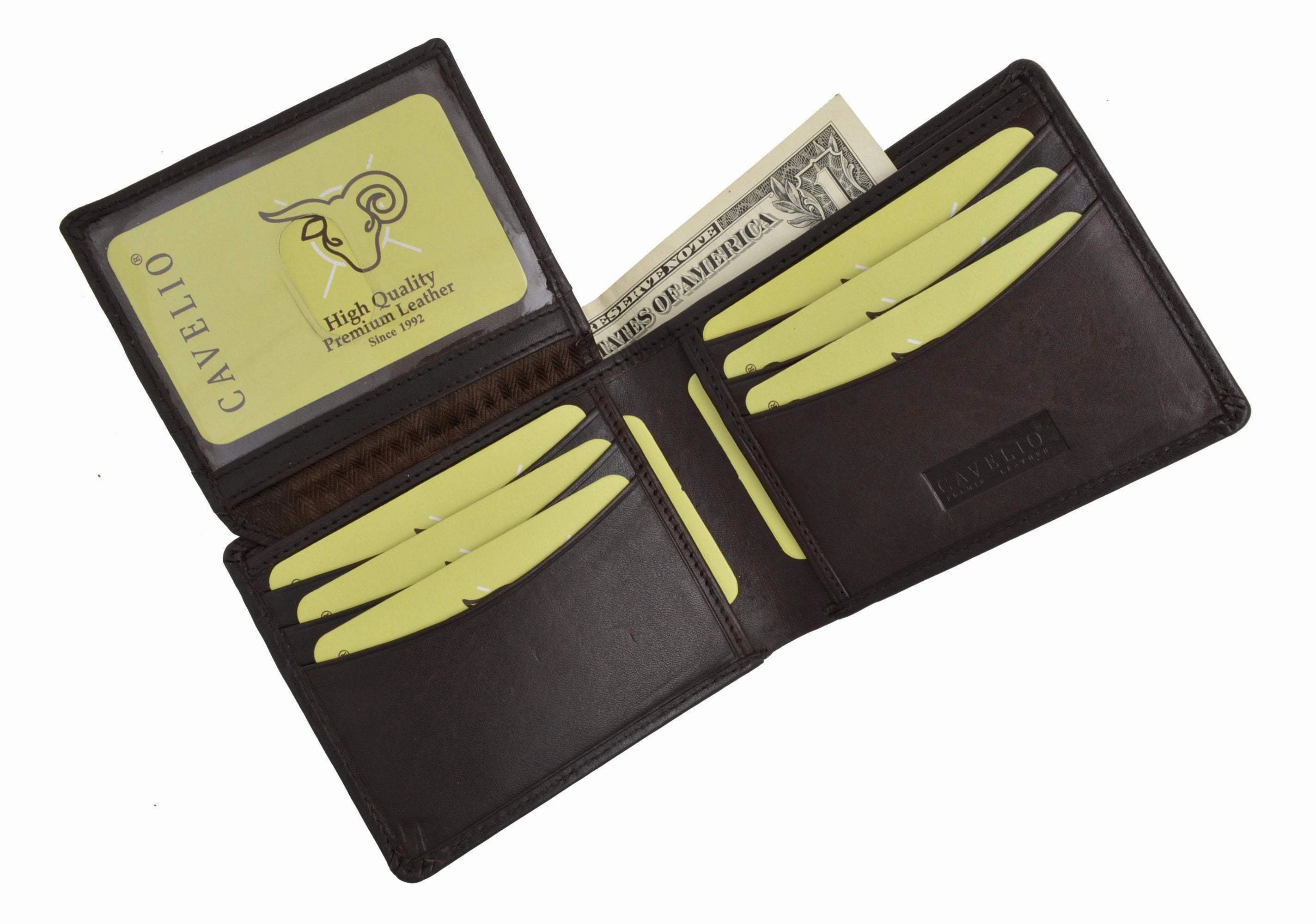 New Cavelio High Quality Mens Genuine Leather Flap Up Id Card Holder Bifold Wallet 730053 (C) Todays Trending Deals Clearance Steal Today