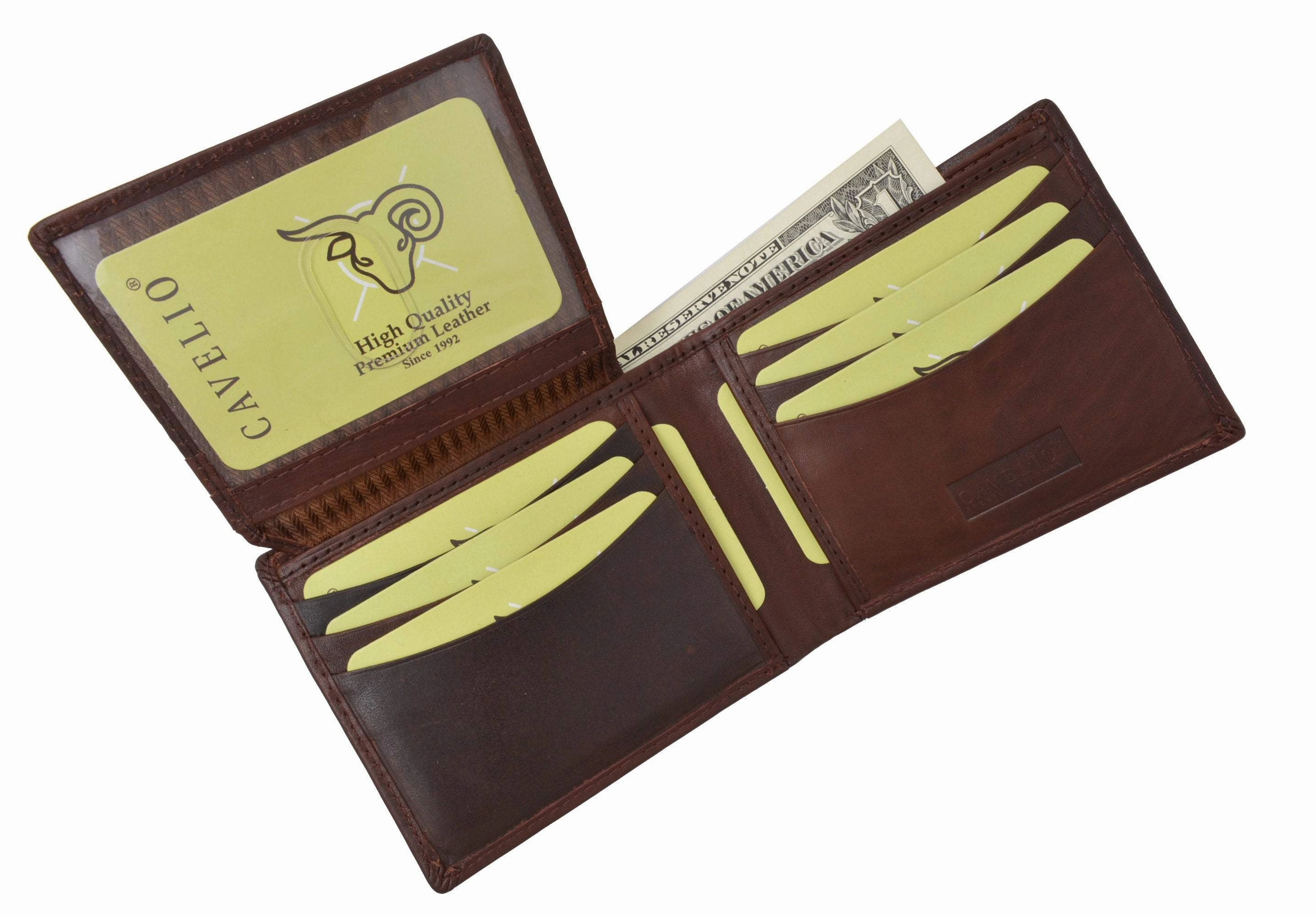 Todays Special Savings New Cavelio High Quality Mens Genuine Leather Flap Up Id Card Holder Bifold Wallet 730053 (C)