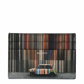 Paul Smith Mini Stripe Print Leather Card Holder Black Hot Sale Frenzy Hot Pick of the Day