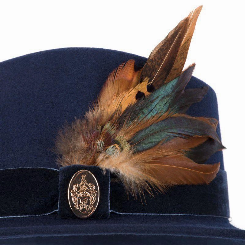 Hicks & Brown Chelsworth Coque & Pheasant Fedora - Navy Shop Smart Save MustHave Gift Ideas