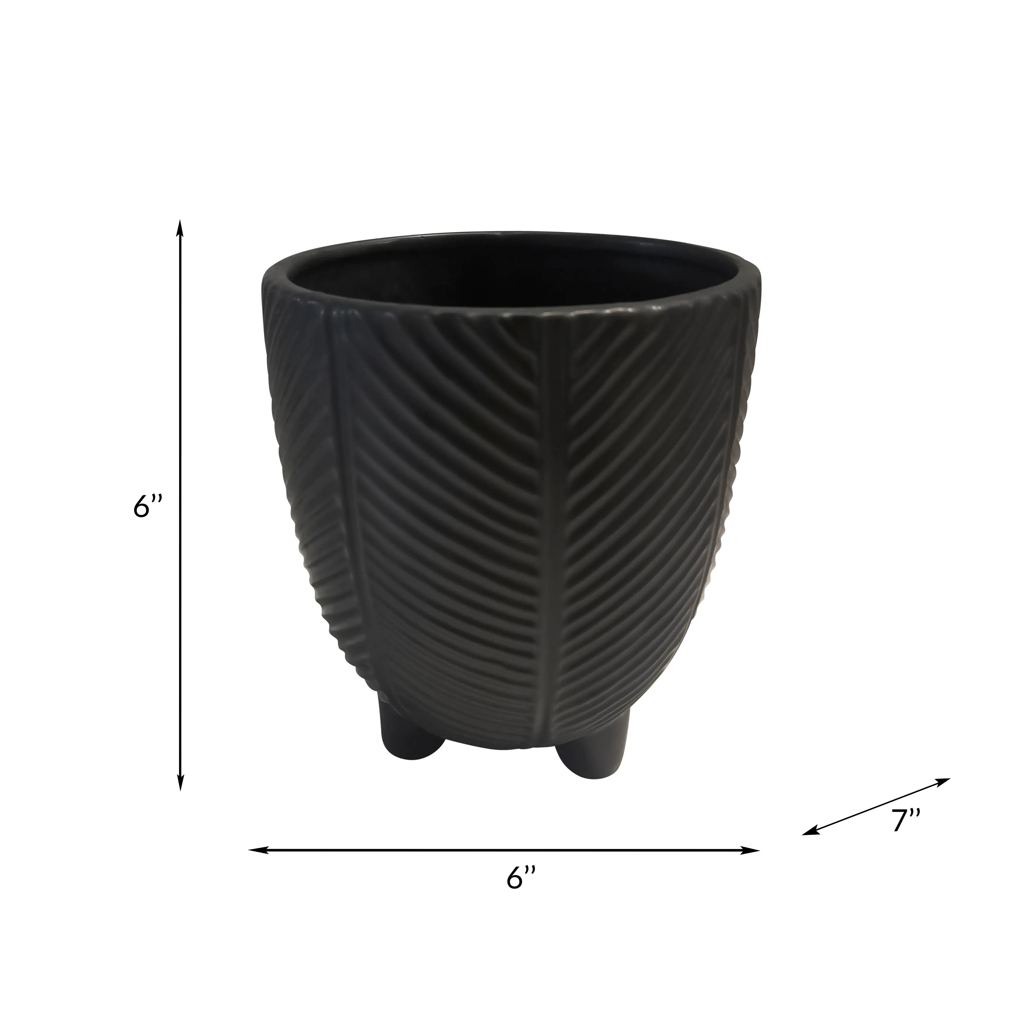 PORCELAIN, 6" DIA FOOTED PLANTER, BLACK
