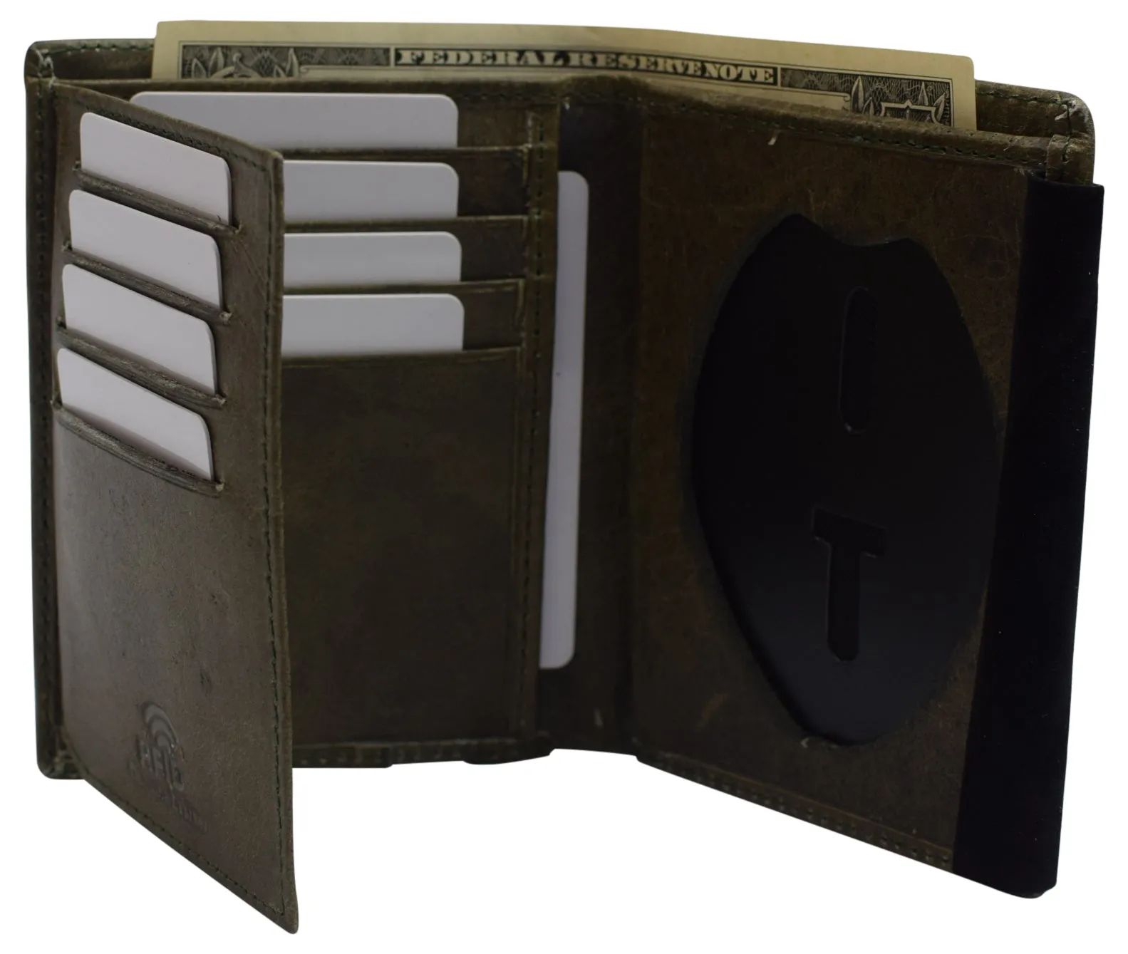 Police Badge Wallet Bifold Rfid Full Grain Genuine Leather, Fits Any Shape Badge With A Pin Back Special Price Offer