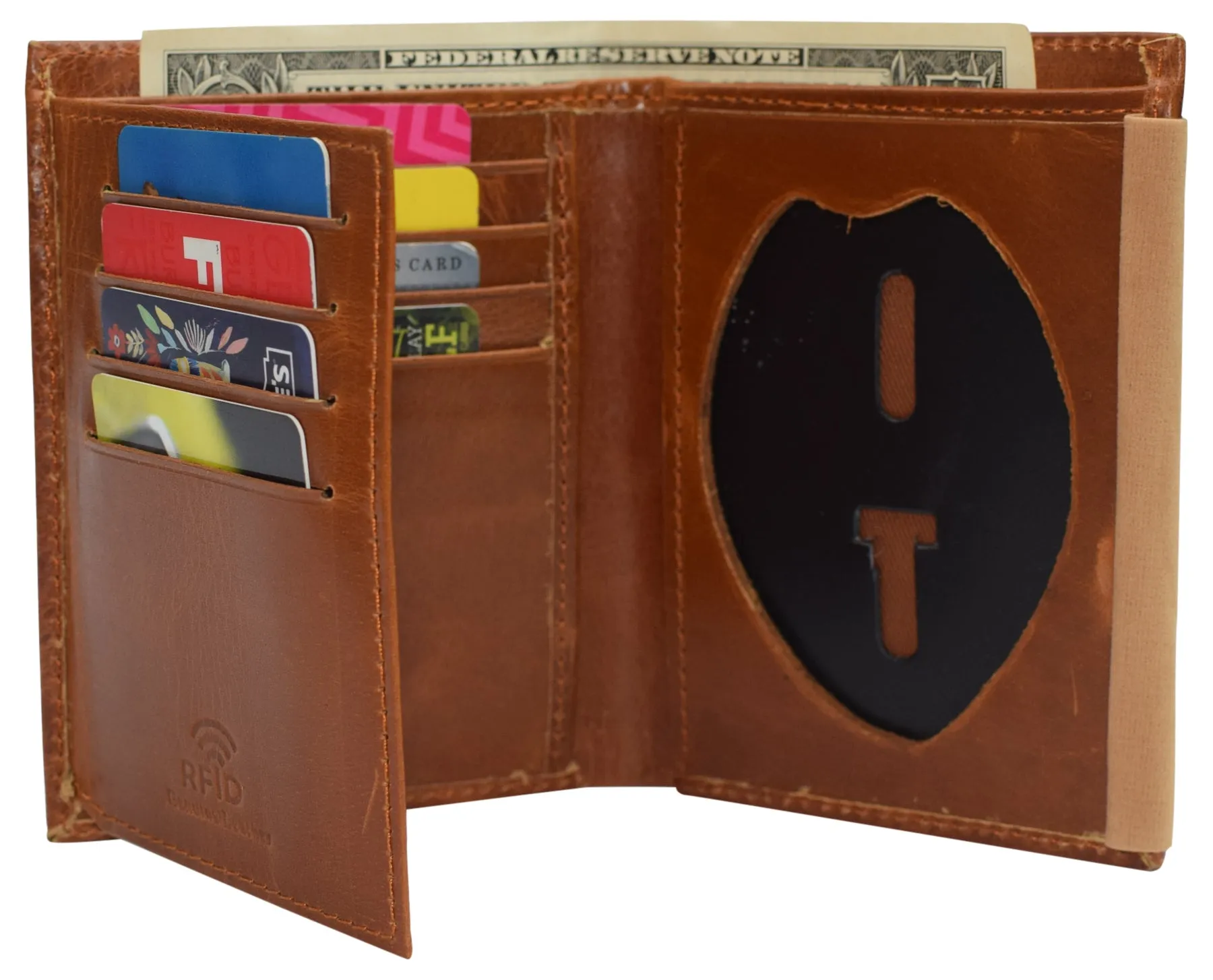 Hot Sale Frenzy Police Badge Wallet Bifold Rfid Full Grain Genuine Leather, Fits Any Shape Badge With A Pin Back