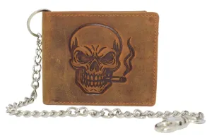 Marshal Genuine Leather Smoking Skull Chain Wallet For Men  Rfid Blocking Bifold Biker Wallet With Cigarette Skull Debossed Design Save More Online Today Only Hot Sale