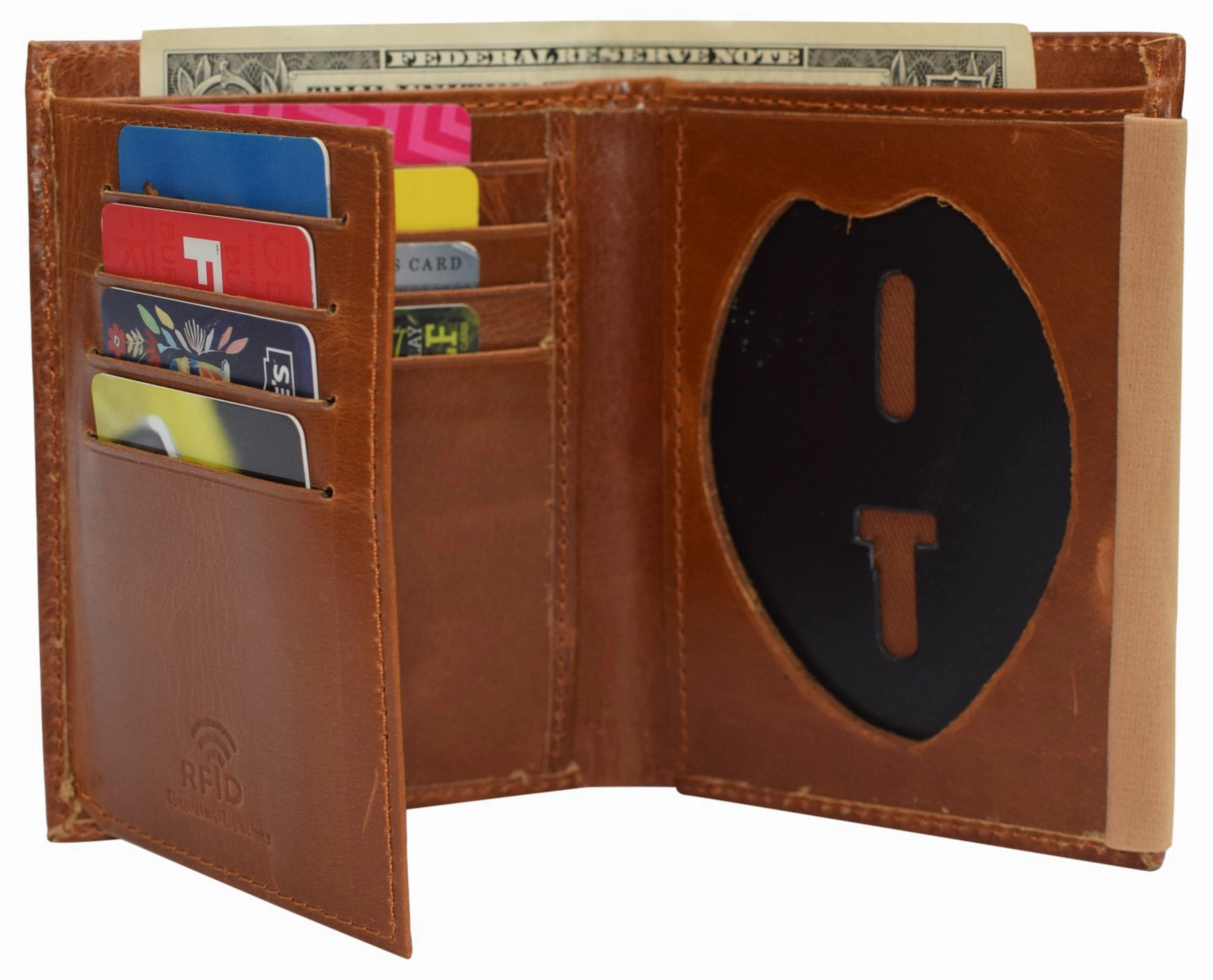 Hot Sale Frenzy Police Badge Wallet Bifold Rfid Full Grain Genuine Leather, Fits Any Shape Badge With A Pin Back