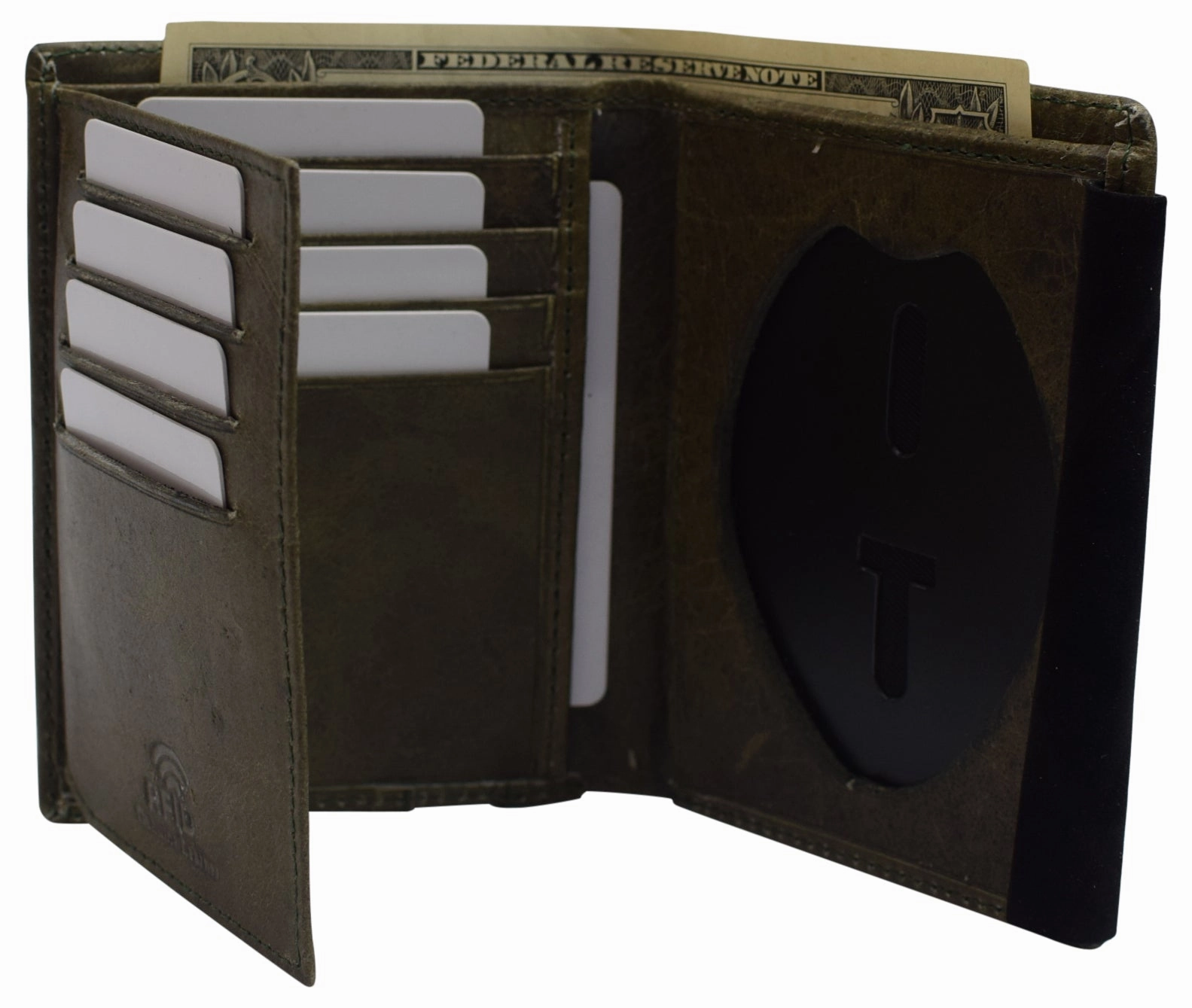 Police Badge Wallet Bifold Rfid Full Grain Genuine Leather, Fits Any Shape Badge With A Pin Back Special Price Offer