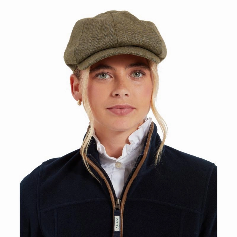 Limited Stock Offer Schoffel Ladies Newsboy Cap - Loden Green Herringbone Tweed