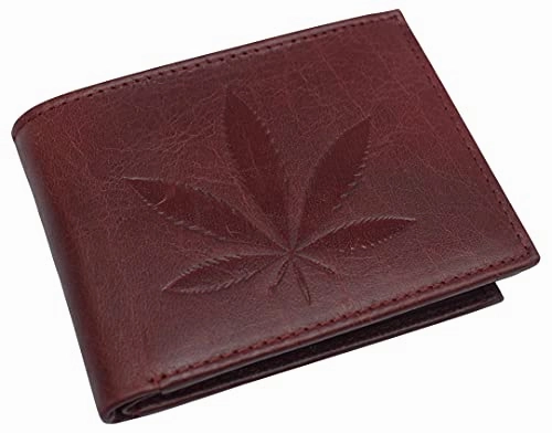 Genuine Leather Men'S Marijuana Leaf Logo Rfid Blocking Bifold Wallet Weekend Sale Special Big Hot Sale