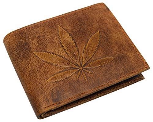 Genuine Leather Men'S Marijuana Leaf Logo Rfid Blocking Bifold Wallet MustHave Clearance Online Exclusive Savings