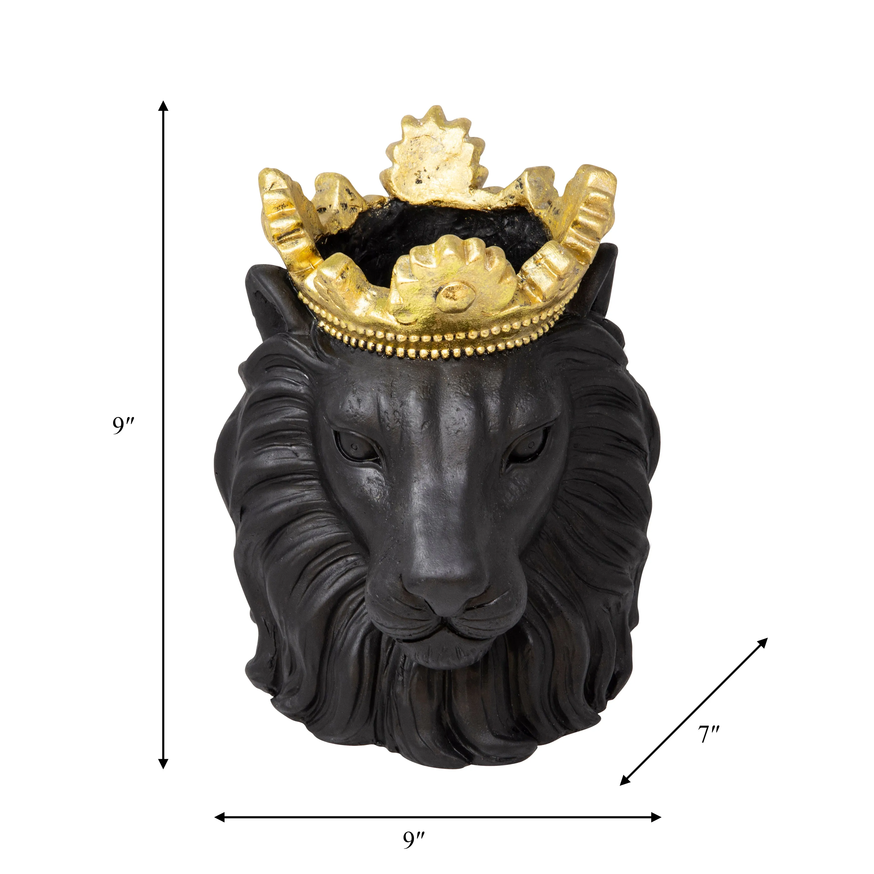 RESIN 9" LION W/ CROWN, BLACK