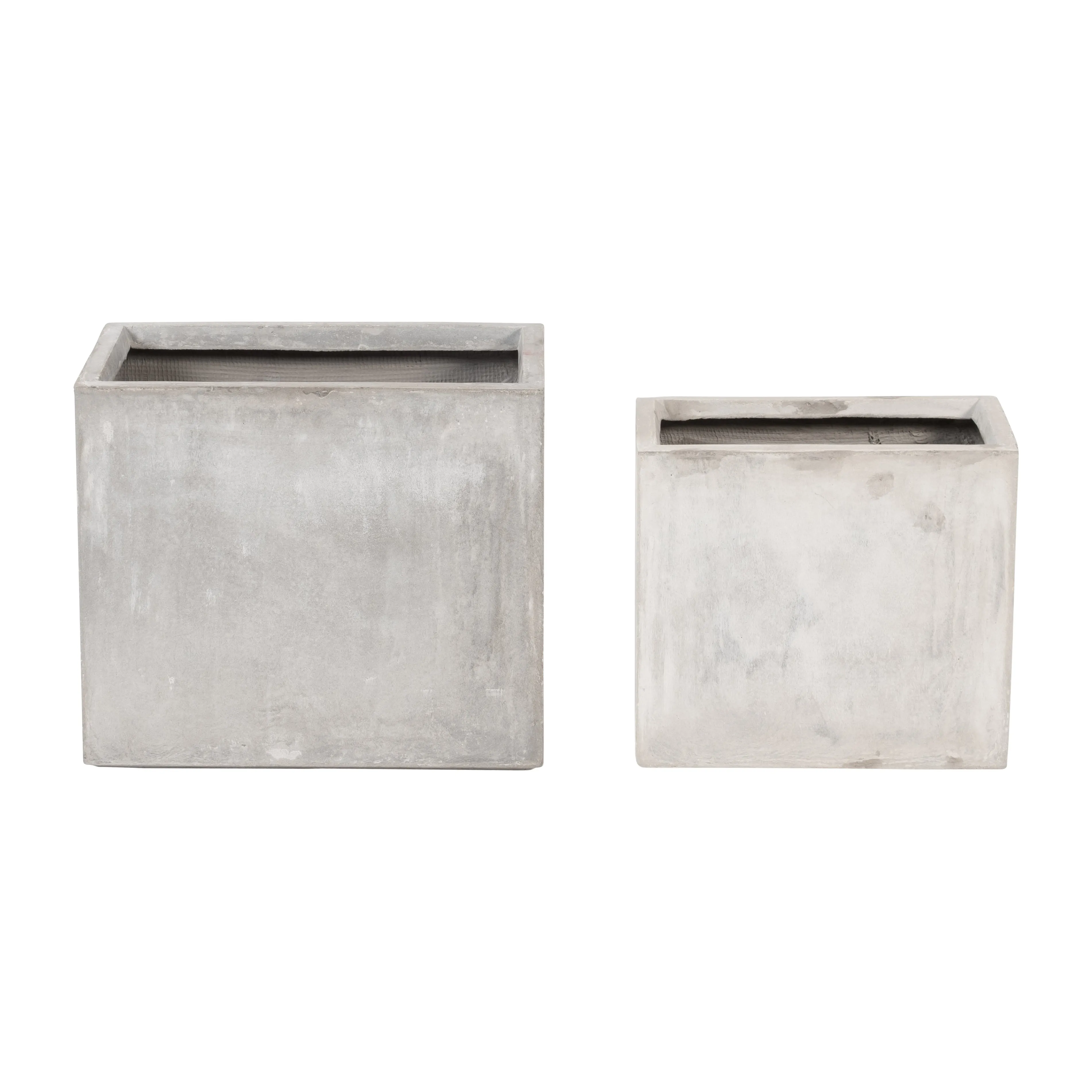 Resin, S/2 16/20"D Nested Square Planters, Lt. Gra