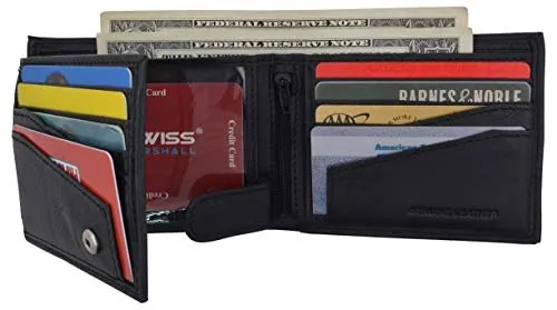 Rfid Blocking Bifold Wallets For Men Leather Credit Card Wallet 2 Id Windows & Snap Closure Security High Capacity Today Only Offer Hot Pick Sale