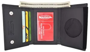 Clearance Steal Today Best Deal Online Rfid Blocking Genuine Leather Trifold Round Badge Holder Wallet Black With Snap Closure