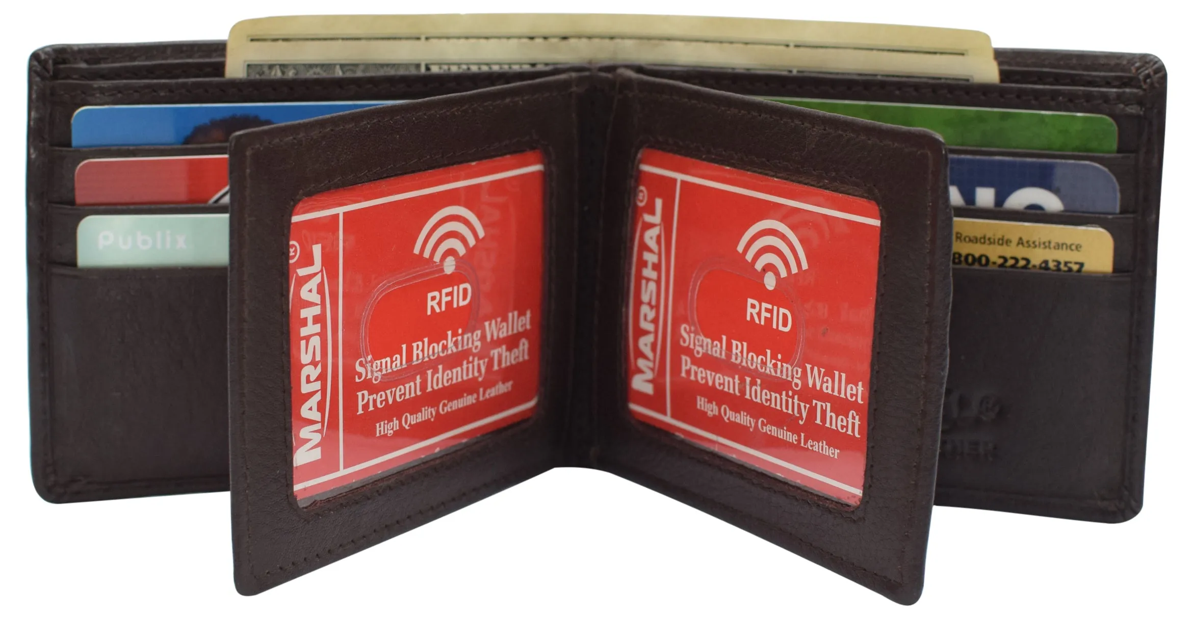 Shop Now Save Hot Offer Event Rfid Blocking Men'S Bifold Leather Wallet With Double Center Flap And 3 Id Windows