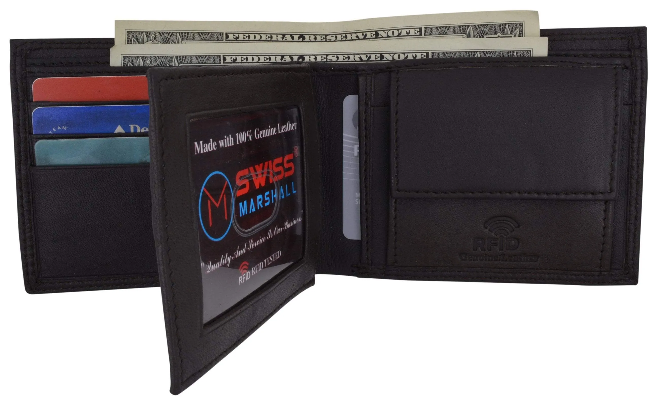 Rfid Blocking Men'S Bifold Premium Leather Credit Card Id Holder Wallet With Coin Pouch By Swiss Marshall Clearance Alert Now Shop Today Save