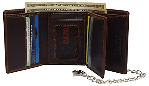 Rfid Blocking Men'S Classic Biker Chain Trifold Crazy Horse Leather Wallet Limited Time Hot Deal Daily Deal Frenzy