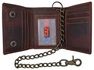 Rfid Blocking Men'S Tri-Fold Vintage Leather Biker Chain Wallet With Snap Closure Grab It Before Gone Trending Today Steal