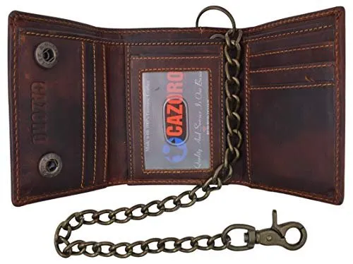 Rfid Blocking Men'S Tri-Fold Vintage Leather Biker Chain Wallet With Snap Closure Grab It Before Gone Trending Today Steal