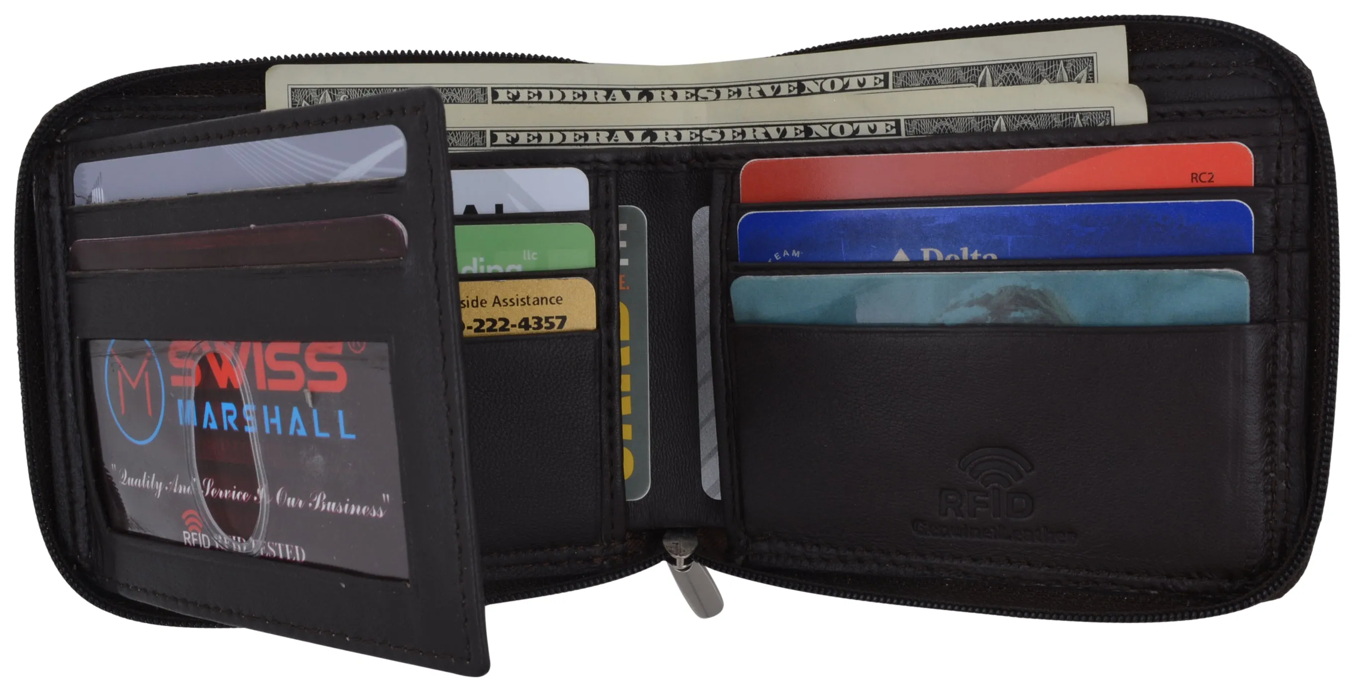 Perfect Gift Sale Rfid Blocking Mens Zipper Trifold Real Leather Wallet