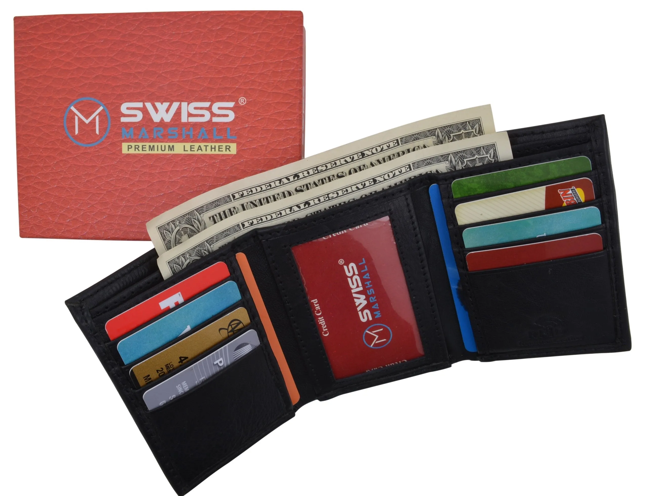 Rfid Blocking Premium Leather Black Classic Trifold Credit Card Id Wallet Box Biggest Savings Now Instant Deal Today