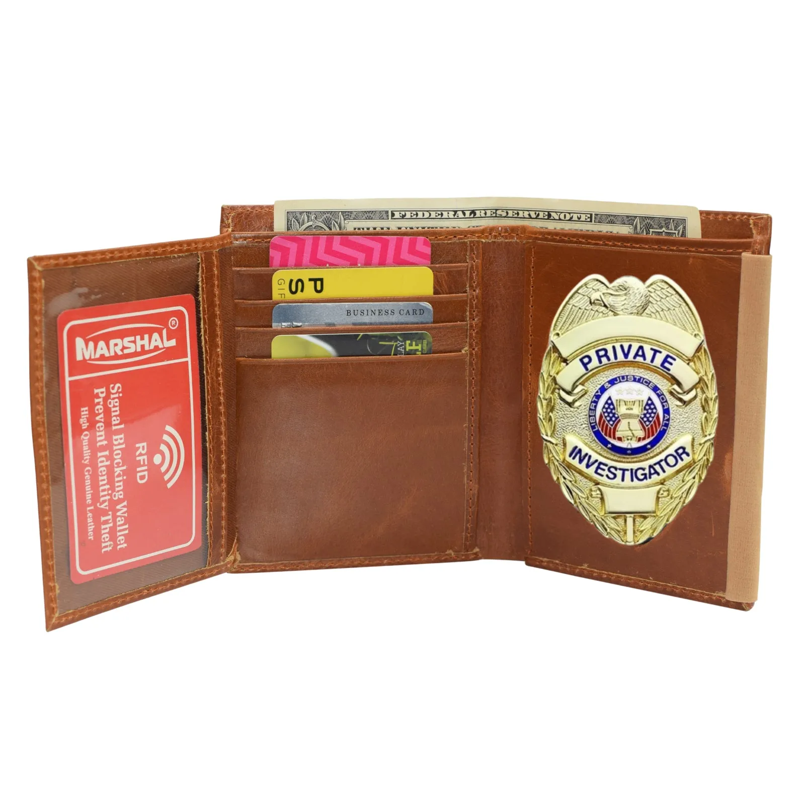 Rfid Blocking Vintage Leather Badge Holder Bifold Trifold Wallet Hot Sale Alert Hot Offer Inside