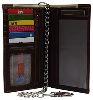 Online Deal Frenzy Best Seller Deal Rfid Blocking Vintage Leather Slim Long Bifold Checkbook Biker Chain Wallet