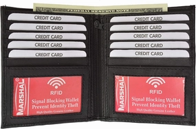 Rfid Blocking 2 Id Bifold Hipster Credit Card Wallet Genuine Cowhide Leather (Black) Todays Hot Savings
