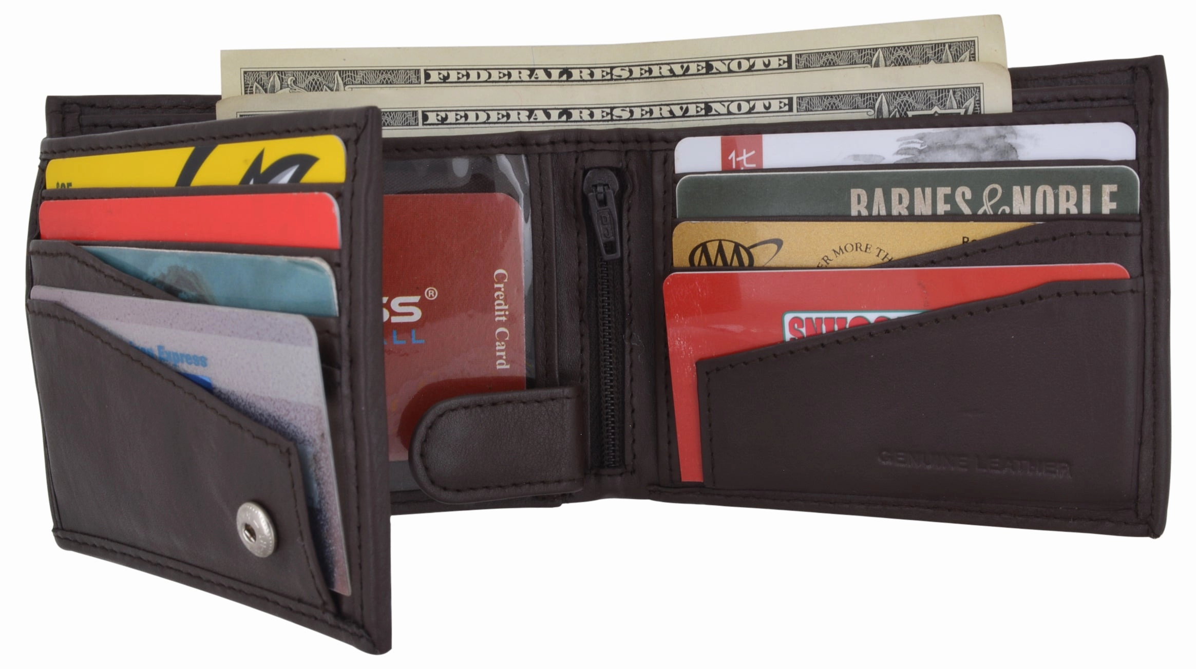 Rfid Blocking Bifold Wallets For Men Leather Credit Card Wallet 2 Id Windows & Snap Closure Security High Capacity Gift Sale Event
