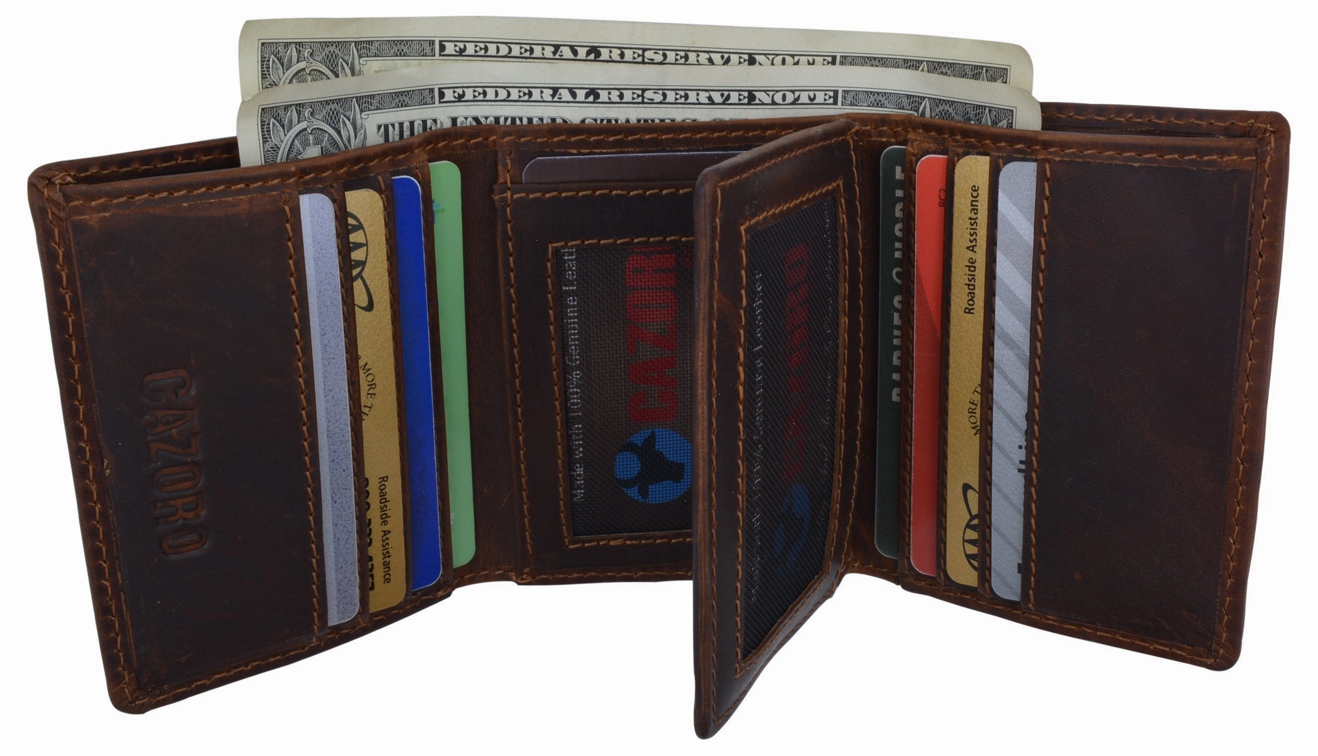 Rfid Blocking Cazoro Mens Premium Vintage Leather Trifold Credit Card Id Wallet Weekend Sale Special Gift Sale Event