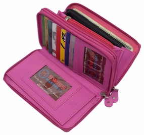 Rfid Blocking Double Zipper Smartphone Genuine Leather Large Women'S Wallet Hot Pink Today Only Hot Pick
