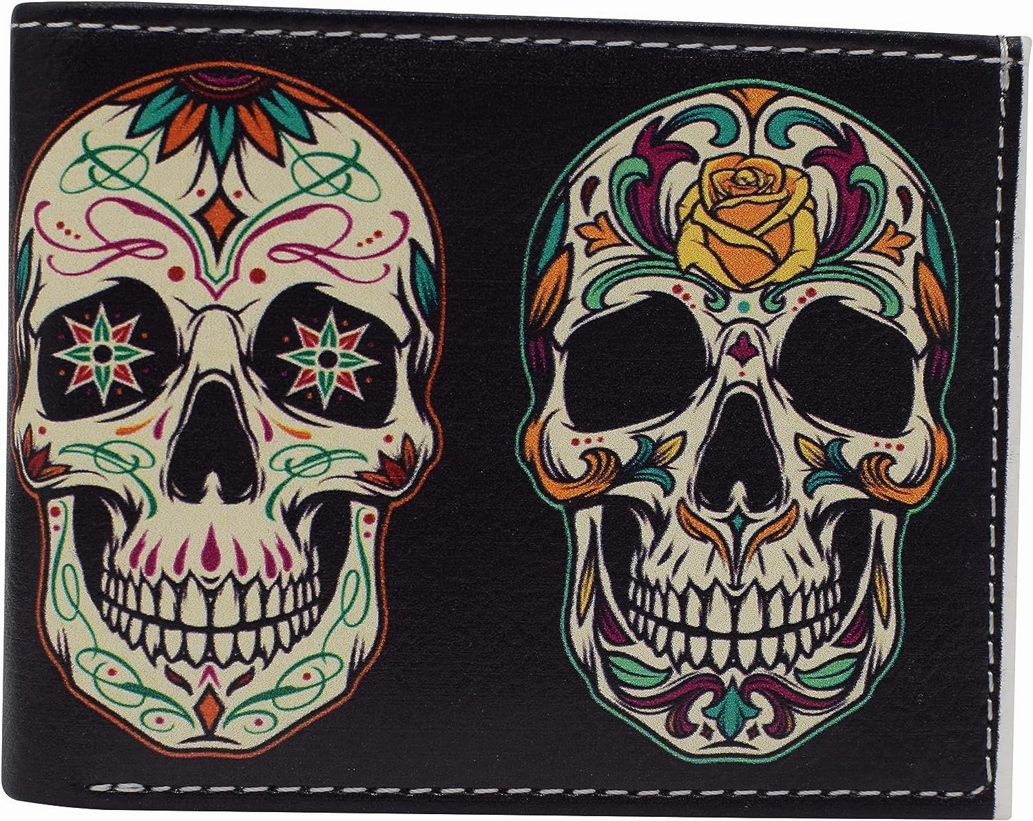 Save Today Only Weekend Sale Special Rfid Blocking Genuine Leather Printed Skull Theme Bifold Wallet With Gift Box For Men (Skull 3)