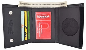 Clearance Steal Today Best Deal Online Rfid Blocking Genuine Leather Trifold Round Badge Holder Wallet Black With Snap Closure