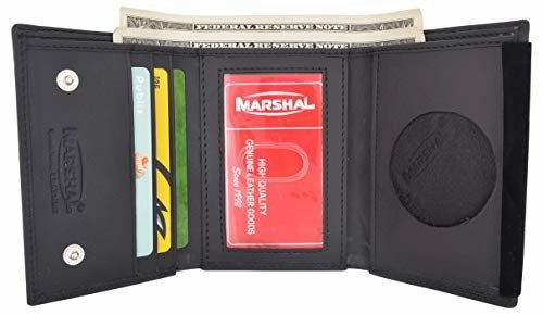 Clearance Steal Today Best Deal Online Rfid Blocking Genuine Leather Trifold Round Badge Holder Wallet Black With Snap Closure