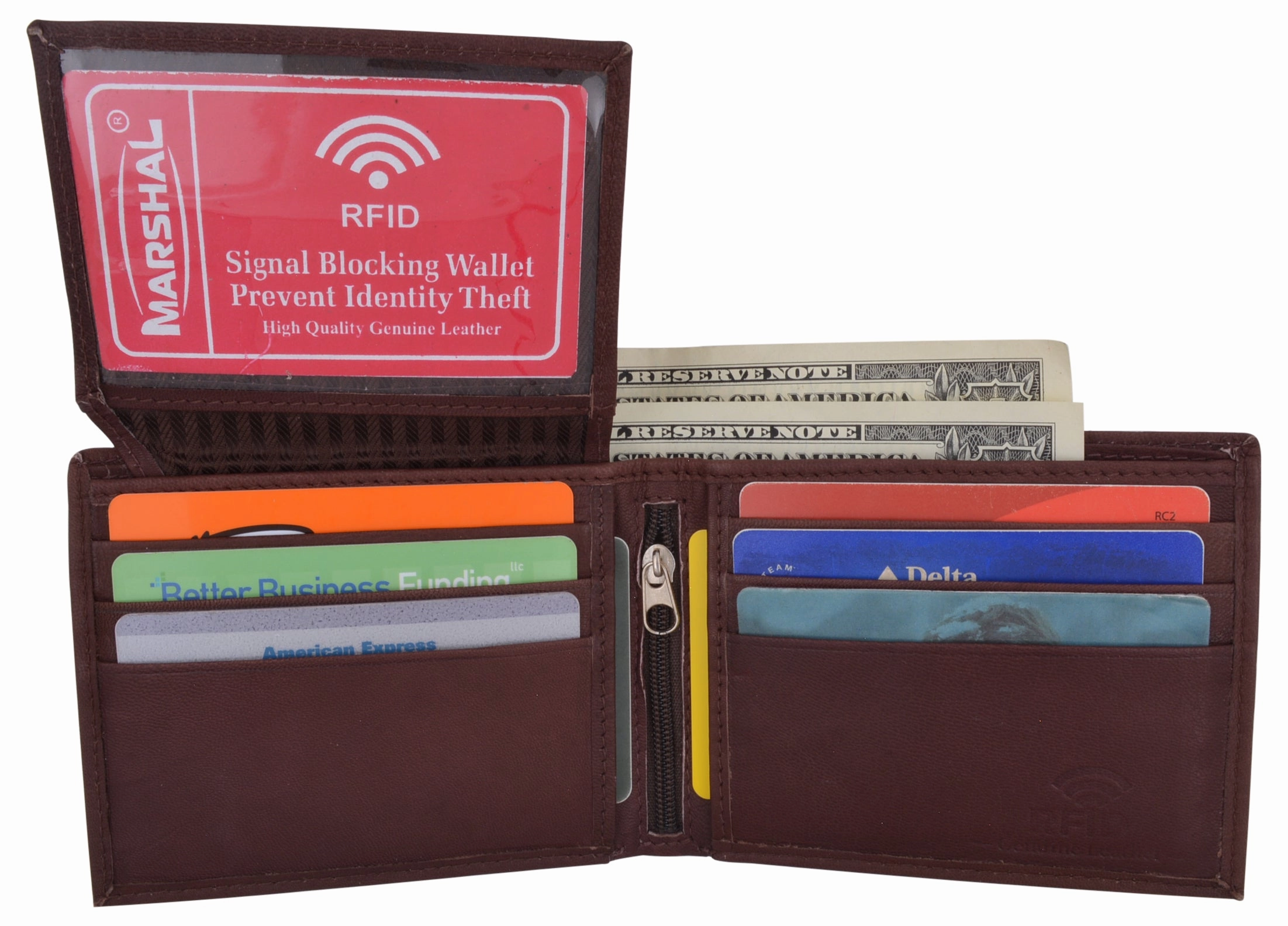 Flash Deal Alert Rfid Blocking Men'S Leather Id Window Flap-Up Bifold Wallet