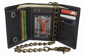 MustHave Deal Rfid Blocking Men'S Tri-Fold Vintage Biker Vintage Buffalo Leather Steel Chain Wallet Snap Closure