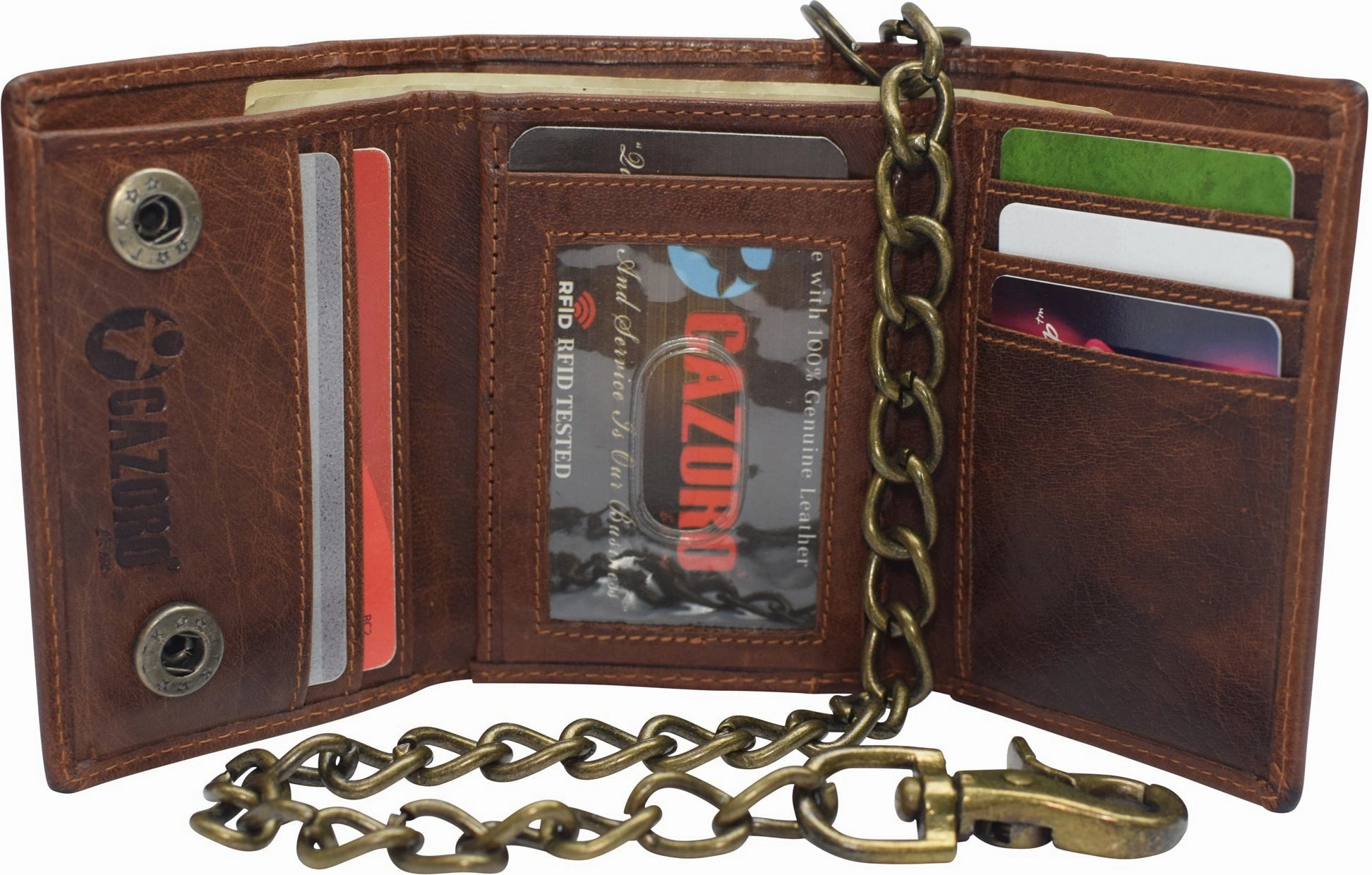 Online Exclusive Offer Rfid Blocking Men'S Tri-Fold Vintage Biker Vintage Buffalo Leather Steel Chain Wallet Snap Closure