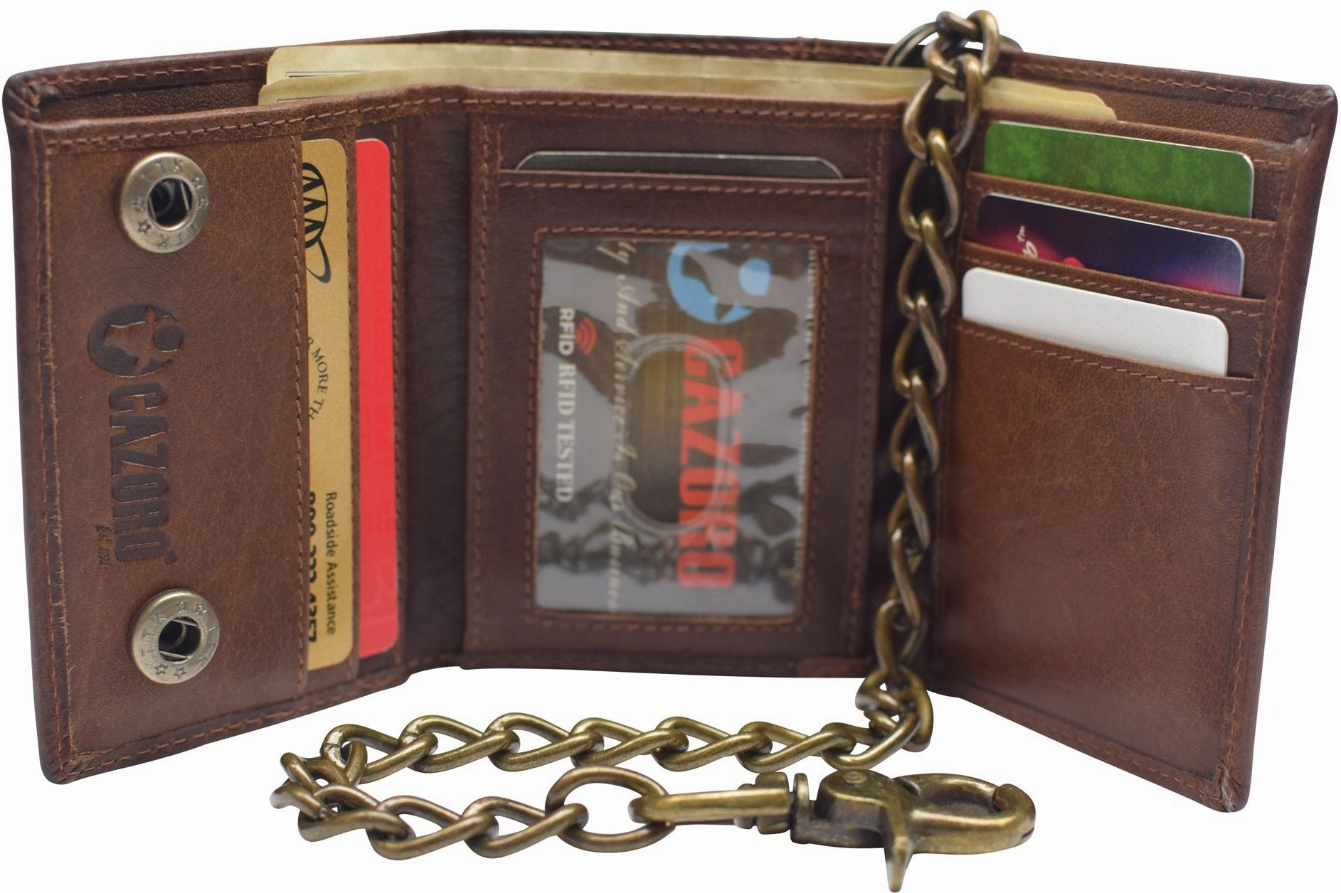 Best Deal Today Limited Edition Offer Rfid Blocking Men'S Tri-Fold Vintage Biker Vintage Buffalo Leather Steel Chain Wallet Snap Closure