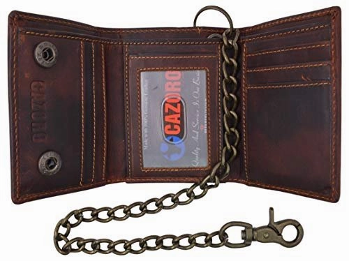 Rfid Blocking Men'S Tri-Fold Vintage Leather Biker Chain Wallet With Snap Closure Grab It Before Gone Trending Today Steal