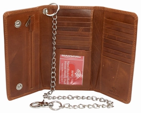 Rfid Blocking Men'S Tri-Fold Vintage Long Style Cow Leather With Chain Card Holder Wallet Dont Miss Out Grab Your Savings