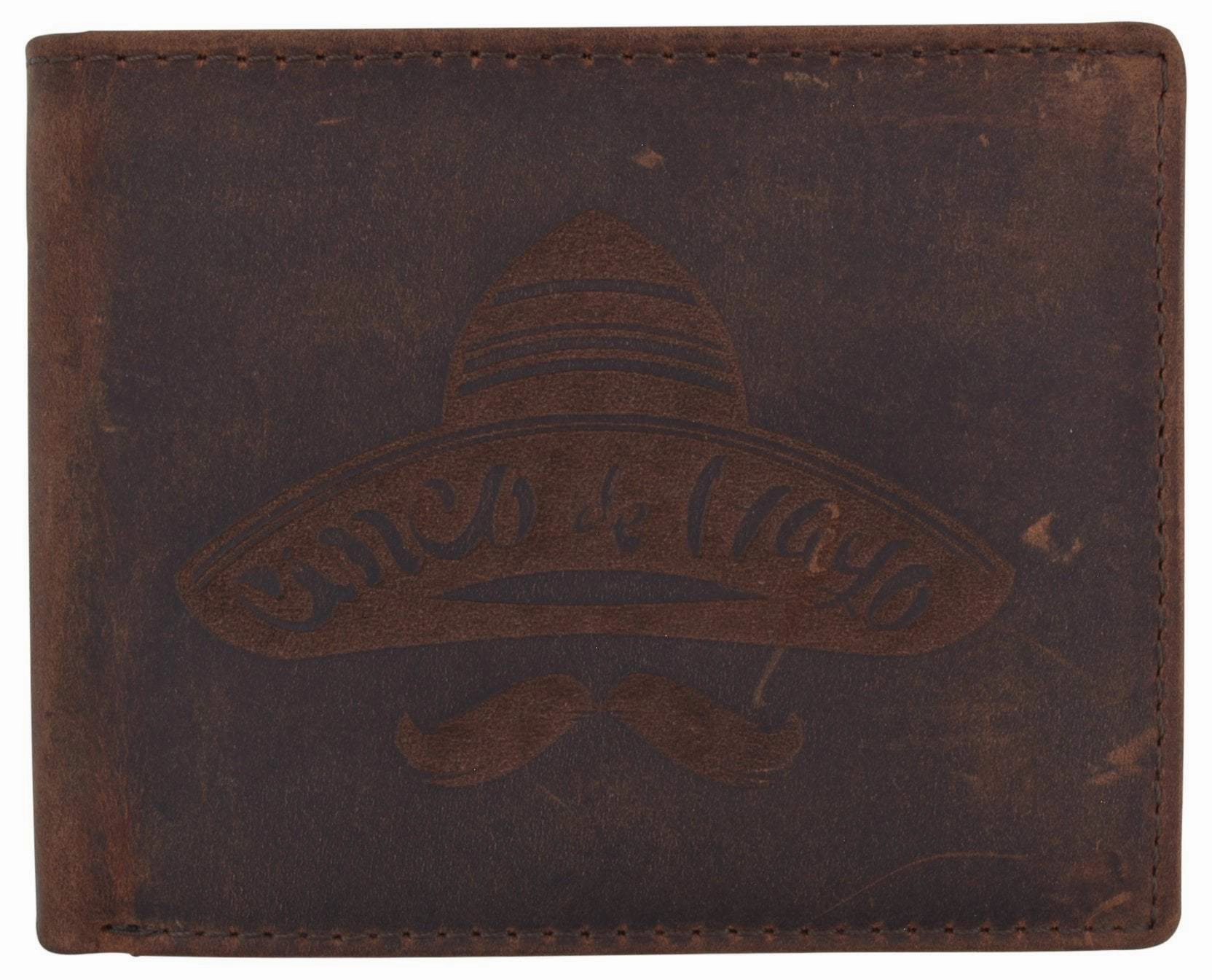 Rfid Blocking Mens Genuine Leather Bifold 5 De Mayo Sombrero Logo Wallet Clearance Event Perfect Gift Sale