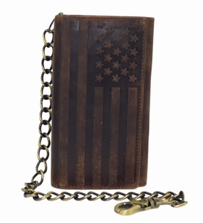 Rfid Blocking Mens Tri-Fold Long Style Crazy Horse Leather Steel Chain Wallet, (Brown Usa) Special Surprise Sale Today Only Discount