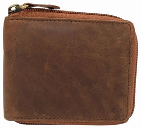 Hot Sale Frenzy Rfid Blocking Mens Vintage Leather Zip Around Bifold Wallet Credit Card Holder