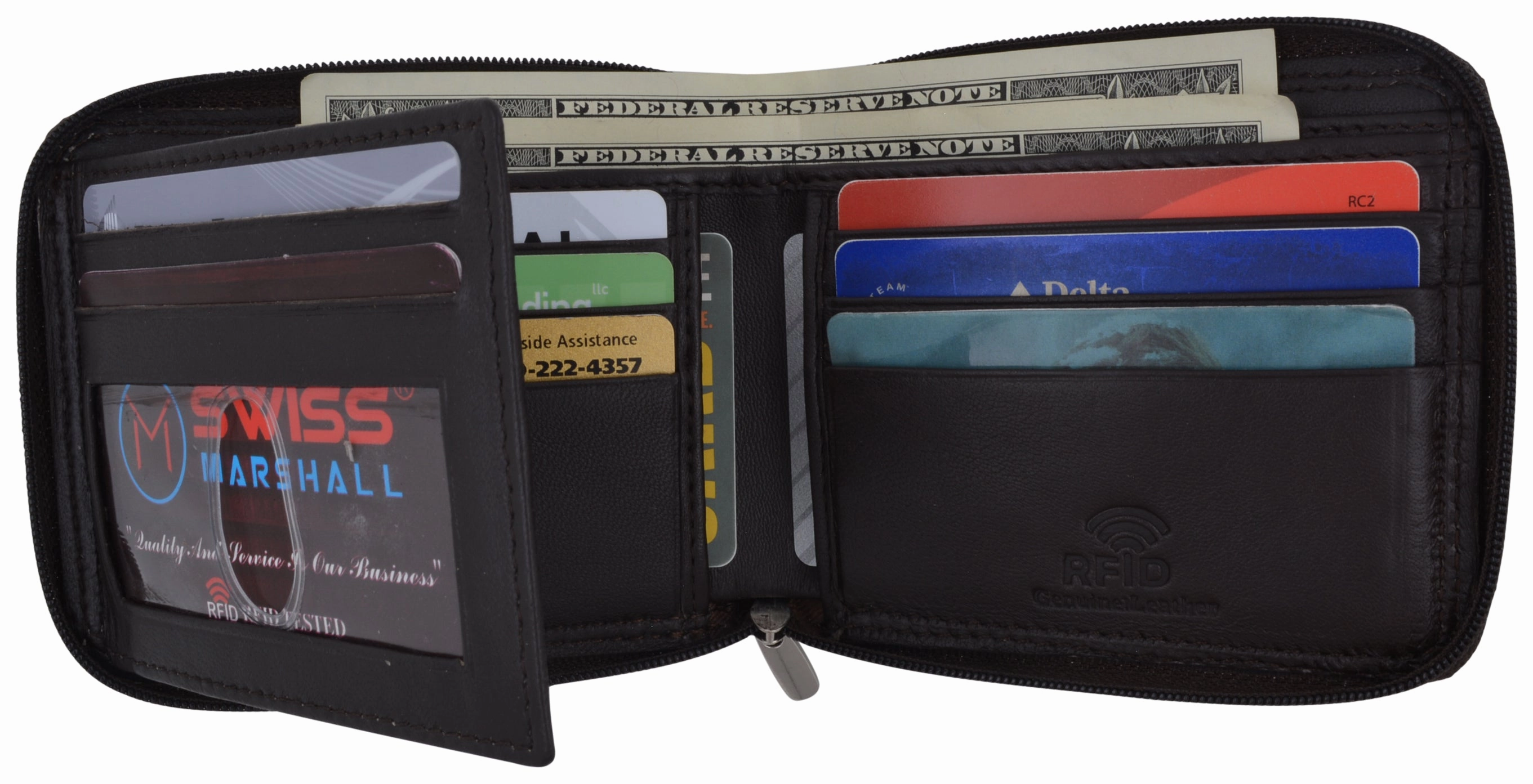 Rfid Blocking Mens Zipper Trifold Real Leather Wallet Special Price Today Flash Discount Today