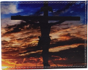 Surprise Offer Now Rfid Blocking Printed Jesus Cross Sunset Printed Bifold Genuine Leather Wallet With Gift Box
