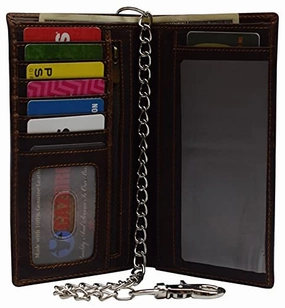 Online Deal Frenzy Best Seller Deal Rfid Blocking Vintage Leather Slim Long Bifold Checkbook Biker Chain Wallet