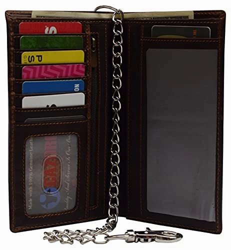 Online Deal Frenzy Best Seller Deal Rfid Blocking Vintage Leather Slim Long Bifold Checkbook Biker Chain Wallet