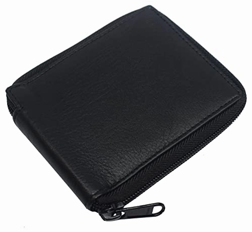 Rfid Men'S Leather Zipper Wallet Zip Around Wallet Bifold Multi Card Holder Purse Hot Offer Frenzy