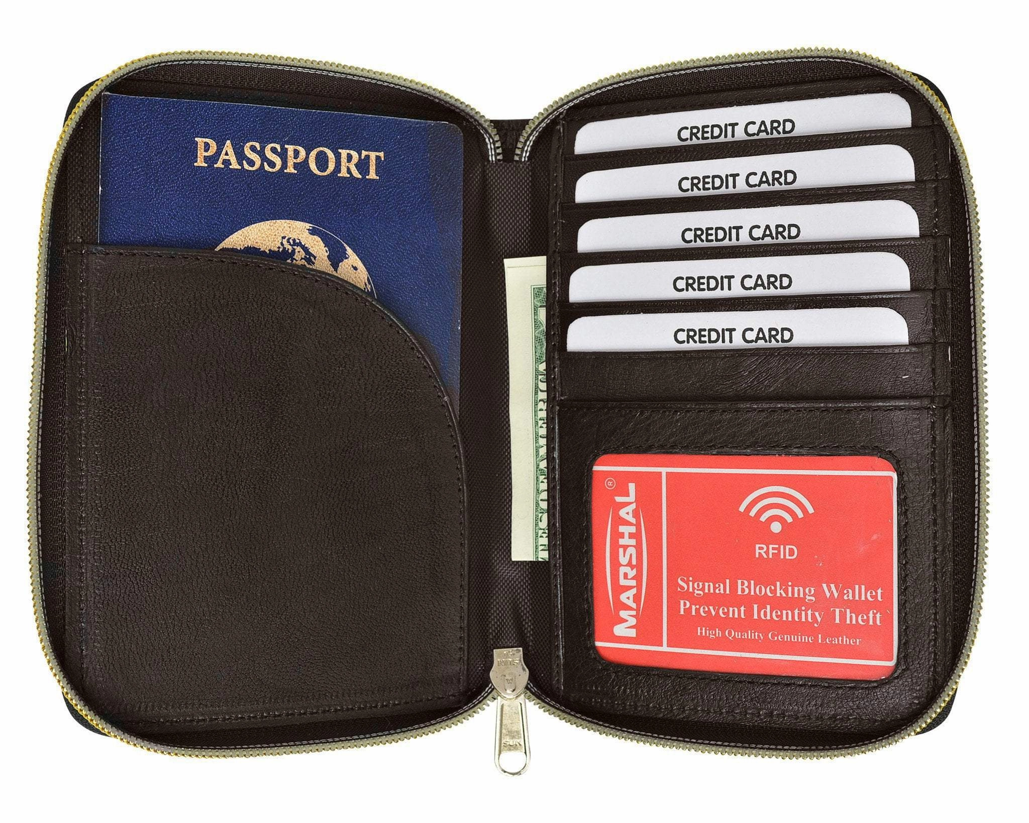 Instant Deal Today Rfid Premium Leather Men'S Passport Bifold Zip Around Wallet Id & Credit Card Holder Rfid P 701 (C)