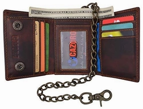 Rfid Safe Vintage Brown Leather Biker Trifold Chain Wallet With Chain Trucker Special Surprise Sale