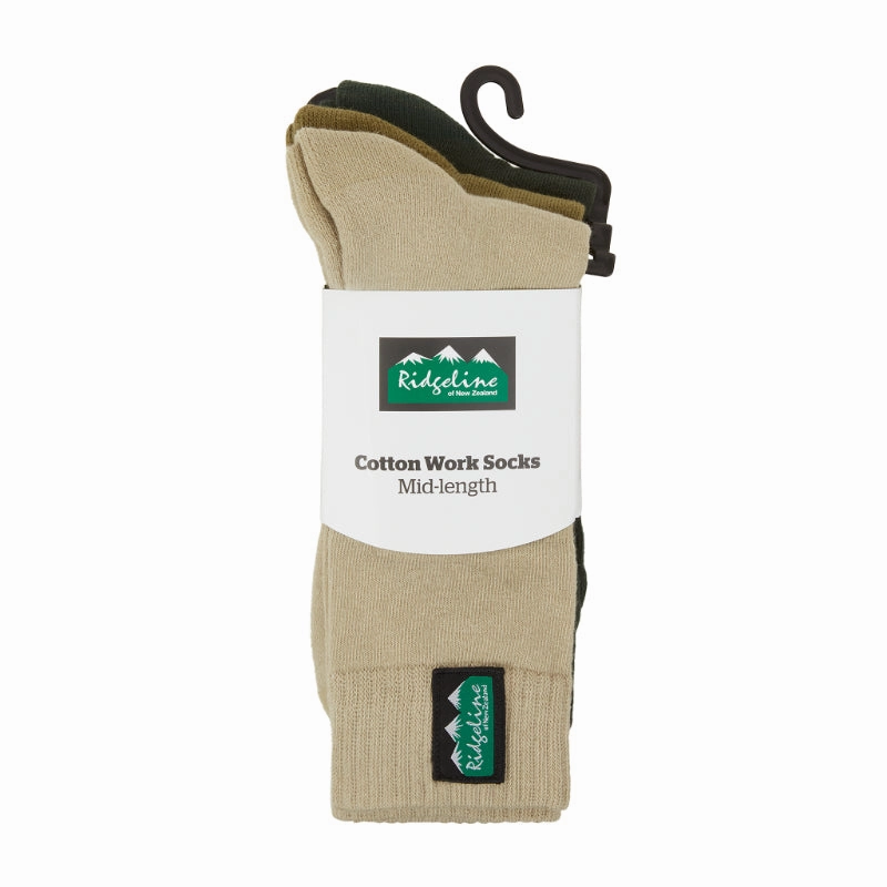 Best Seller Discount Ridgeline Cotton Work Mid Length Socks (3 Pack) - Olive Multi